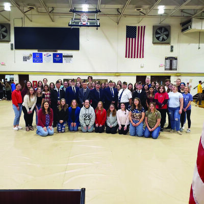 Group of Student Council and History Club members with American Legion Post #578.