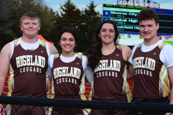 Throwers Relay team-from left to right, Shon Stark, Olivia Ritterbusch, Dallis Dare, and Will Harmon.