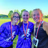 From Left to Right:  Highland Cross Country team members who finished in the top twenty were Carlie Davis (19th), Kaycie Stahl (9th) and Alexis Vaughn (12th) at Elsberry.