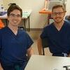 Ophthalmology residents Austin Strohbehn (left) and Sam Thomsen (right) helped lead the eye screening.